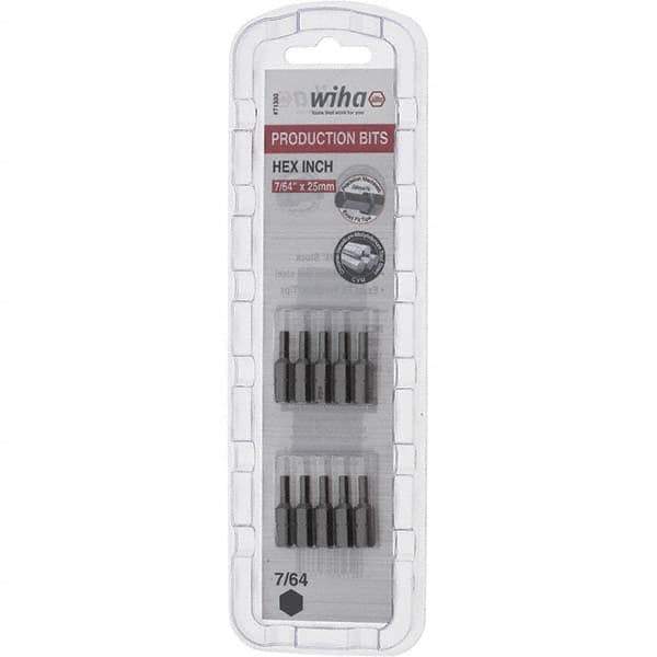 Wiha - 0.109" Hex Screwdriver Bit - 1/4" Drive, 1" OAL - Exact Tool & Supply
