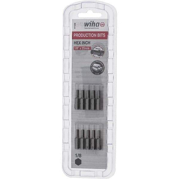 Wiha - 1/8" Hex Screwdriver Bit - 1/4" Drive, 1" OAL - Exact Tool & Supply