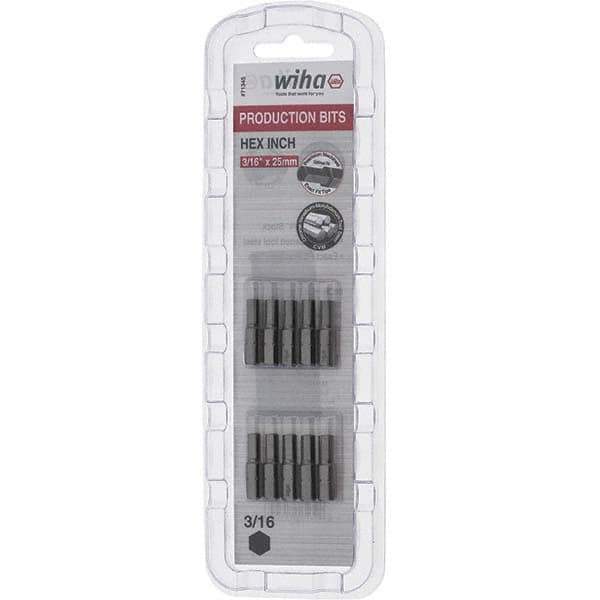 Wiha - 0.187" Hex Screwdriver Bit - 1/4" Drive, 1" OAL - Exact Tool & Supply