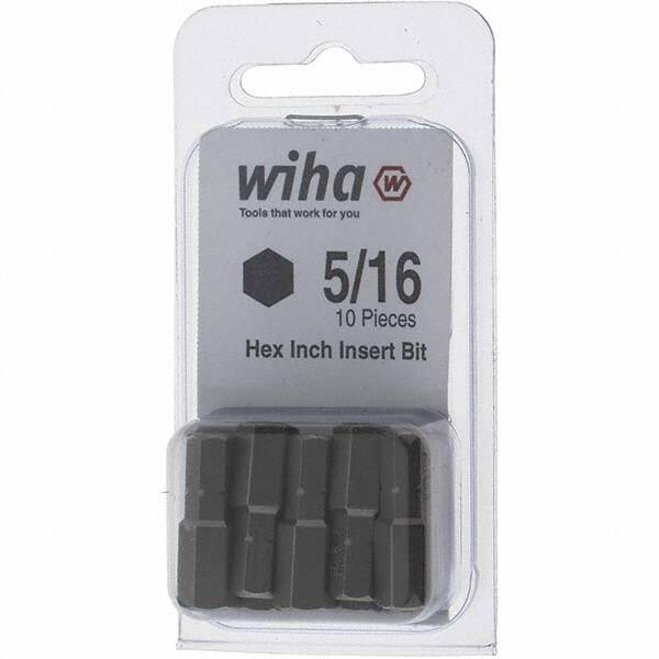 Wiha - 0.312" Hex Screwdriver Bit - 1/4" Drive, 1" OAL - Exact Tool & Supply