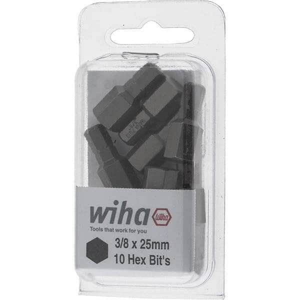 Wiha - 3/8" Hex Screwdriver Bit - 1/4" Drive, 1" OAL - Exact Tool & Supply