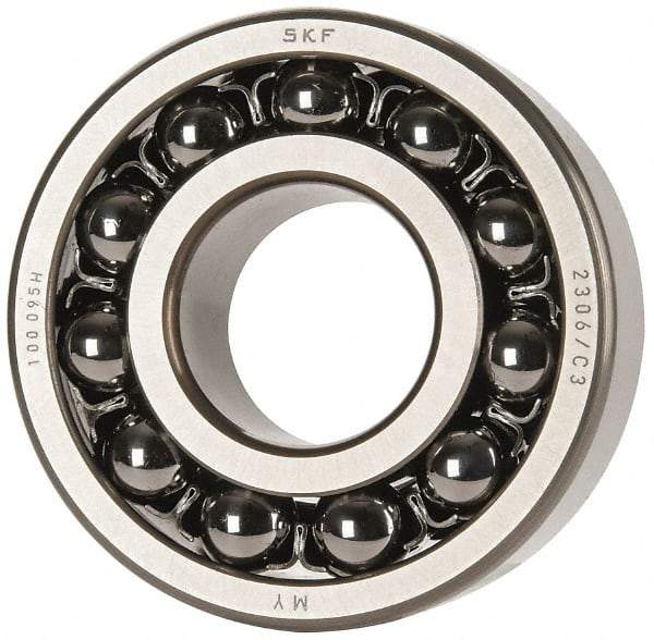 SKF - 30mm Bore Diam, 72mm OD, Open Self Aligning Radial Ball Bearing - 27mm Wide, 2 Rows, Round Bore, 1,980 Lb Static Capacity, 7,010 Lb Dynamic Capacity - Exact Tool & Supply