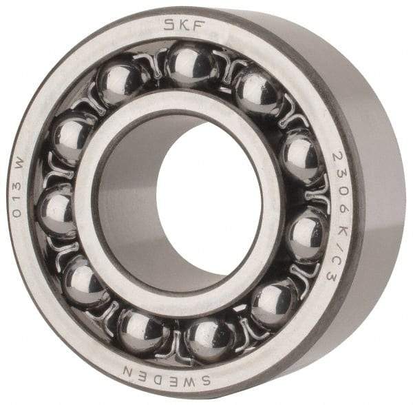 SKF - 30mm Bore Diam, 72mm OD, Open Self Aligning Radial Ball Bearing - 27mm Wide, 2 Rows, Round Bore, 1,980 Lb Static Capacity, 7,010 Lb Dynamic Capacity - Exact Tool & Supply
