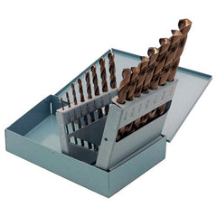 ‎1/16-1/2 RHS / RHC HSS-CO 8% (M42) 135 Degree Split Point Heavy Duty Cobalt Jobber Length Drill Set - Straw / Gold Oxide - Exact Tool & Supply