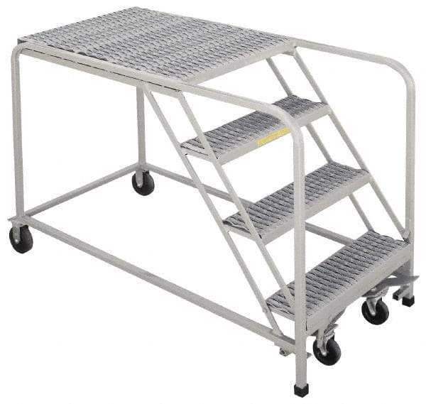 PW Platforms - 3 Step, 360 Inch Overall Height, Serrated Steel Tread, Steel Work Platform - 500 Lb. Load Capacity, 30 Inch Platform Height, 26 Inch Base Width x 61 Inch Base Depth - Exact Tool & Supply