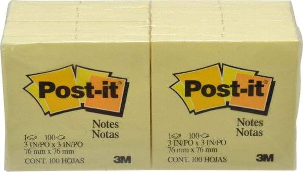 3M - 100 Sheet, 3 x 3", Note Pad/Writing Pad/Notebook - Yellow - Exact Tool & Supply