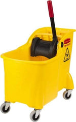 Rubbermaid - 31 Qt Plastic Bucket & Wringer - 22-5/8" Long x 32-1/4" High x 13-1/4" Wide, Yellow - Exact Tool & Supply