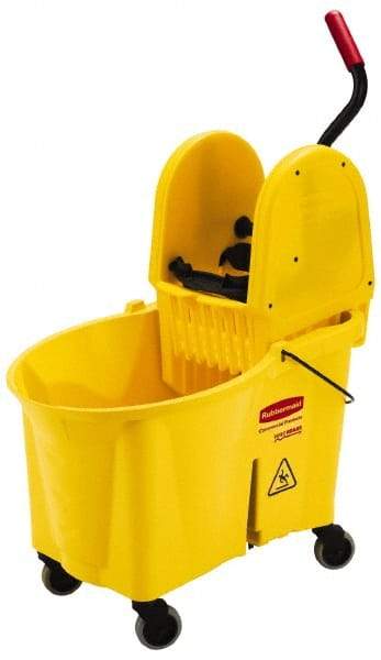 Rubbermaid - 44 Qt Plastic Bucket & Wringer - 26-3/4" Long x 38-3/4" High x 18-1/8" Wide, Yellow - Exact Tool & Supply