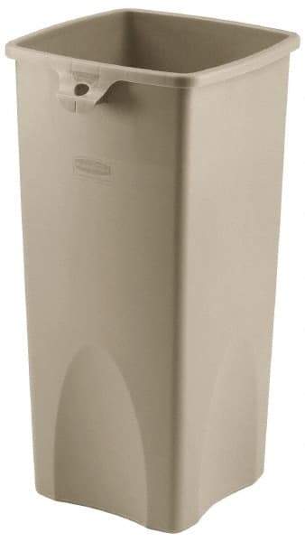 Rubbermaid - 23 Gal Beige Square Trash Can - Polyethylene, 30.9" High x 16-1/2" Long x 15-1/2" Wide - Exact Tool & Supply