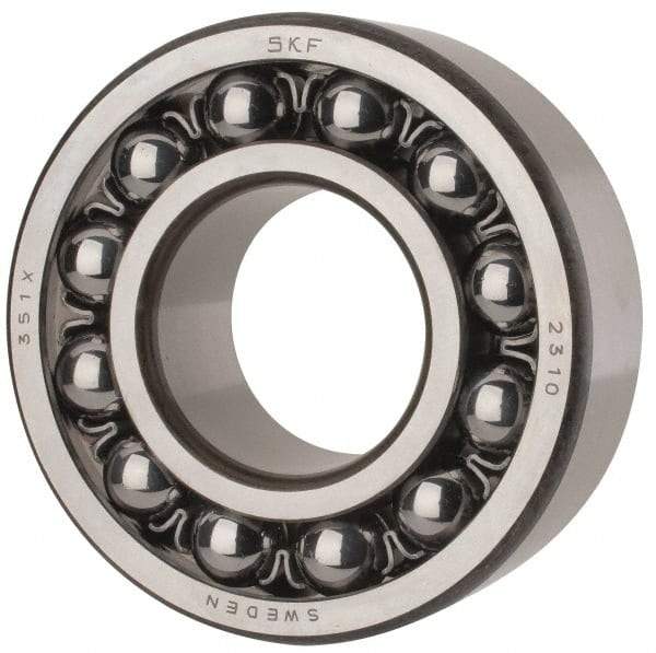 SKF - 50mm Bore Diam, 110mm OD, Open Self Aligning Radial Ball Bearing - 40mm Wide, 2 Rows, Round Bore, 4,500 Lb Static Capacity, 14,300 Lb Dynamic Capacity - Exact Tool & Supply