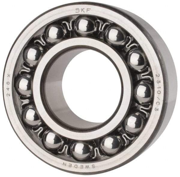SKF - 50mm Bore Diam, 110mm OD, Open Self Aligning Radial Ball Bearing - 40mm Wide, 2 Rows, Round Bore, 4,500 Lb Static Capacity, 14,300 Lb Dynamic Capacity - Exact Tool & Supply