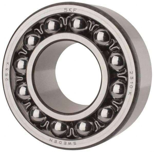 SKF - 50mm Bore Diam, 110mm OD, Open Self Aligning Radial Ball Bearing - 40mm Wide, 2 Rows, Round Bore, 4,500 Lb Static Capacity, 14,300 Lb Dynamic Capacity - Exact Tool & Supply