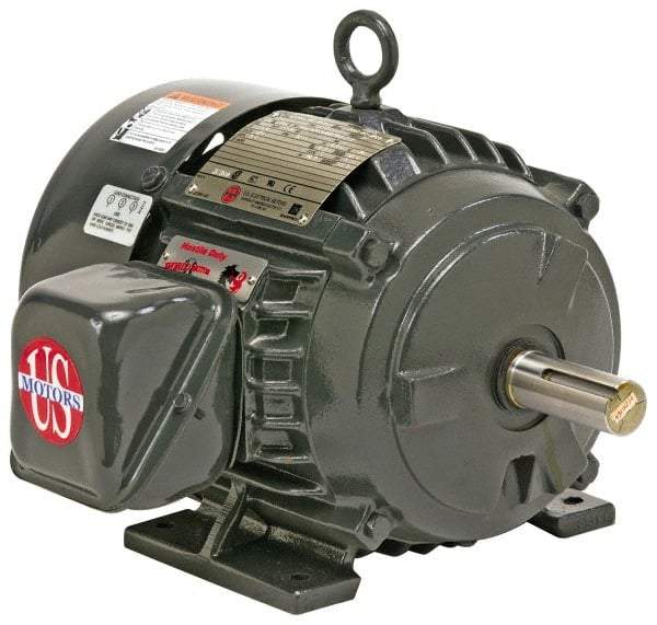 US Motors - 10 hp, TEFC Enclosure, No Thermal Protection, 1,760 RPM, 230/460 Volt, 60 Hz, Three Phase Premium Efficient Motor - Size 215 Frame, Rigid Mount, 1 Speed, Ball Bearings, 23.8/11.9 Full Load Amps, F Class Insulation, Reversible - Exact Tool & Supply