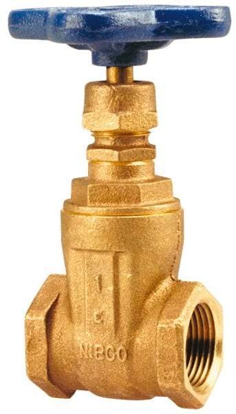 NIBCO - 1-1/2" Pipe, Class 125, Threaded Bronze Solid Wedge Stem Gate Valve with Bronze Handwheel - 200 WOG, 125 WSP, Screw-In Bonnet - Exact Tool & Supply