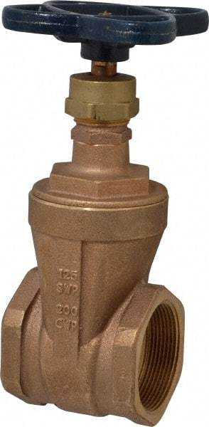 NIBCO - 2" Pipe, Class 125, Threaded Bronze Solid Wedge Stem Gate Valve - 200 WOG, 125 WSP, Screw-In Bonnet - Exact Tool & Supply