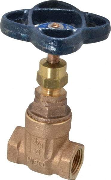 NIBCO - 3/8" Pipe, Class 125, Threaded Bronze Solid Wedge Stem Gate Valve - 200 WOG, 125 WSP, Screw-In Bonnet - Exact Tool & Supply