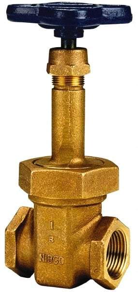 NIBCO - 1-1/4" Pipe, Class 125, Threaded Bronze Solid Wedge Rising Stem Gate Valve - 200 WOG, 125 WSP, Union Bonnet - Exact Tool & Supply