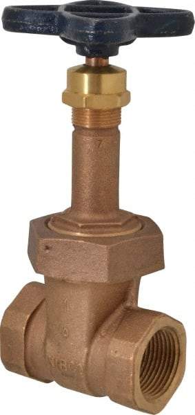 NIBCO - 1" Pipe, Class 125, Threaded Bronze Solid Wedge Rising Stem Gate Valve - 200 WOG, 125 WSP, Union Bonnet - Exact Tool & Supply