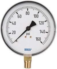 Wika - 4" Dial, 1/4 Thread, 0-160 Scale Range, Pressure Gauge - Lower Connection Mount, Accurate to 3-2-3% of Scale - Exact Tool & Supply