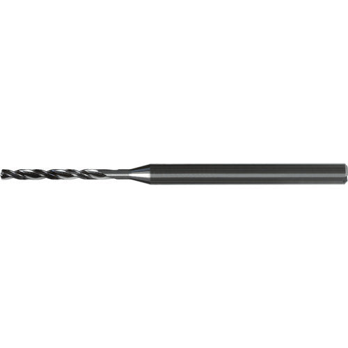 2.3 mm Dia. × 4 mm Shank × 26.5 mm Flute Length × 64 mm OAL, 8xD, 140°, AlTiN Nano, 2 Flute, Coolant Thru, Straight / Cylindrical Solid Carbide Drill - Exact Tool & Supply