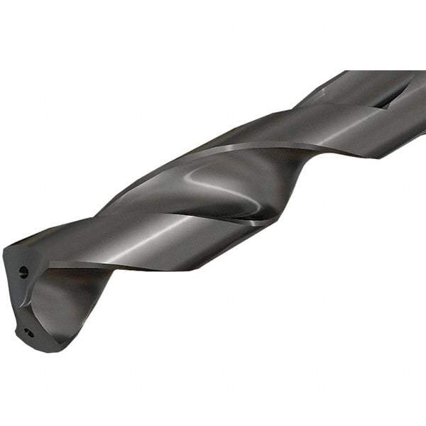 Iscar - 0.687" Spiral Flute Solid Carbide Screw Machine Drill Bit - TiAlN Finish, Right Hand Cut, 2.35" Flute Length, 4.36" OAL, Straight Shank, Through Coolant - Exact Tool & Supply