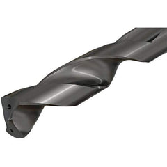 Iscar - 0.687" Spiral Flute Solid Carbide Screw Machine Drill Bit - TiAlN Finish, Right Hand Cut, 2.35" Flute Length, 4.36" OAL, Straight Shank, Through Coolant - Exact Tool & Supply