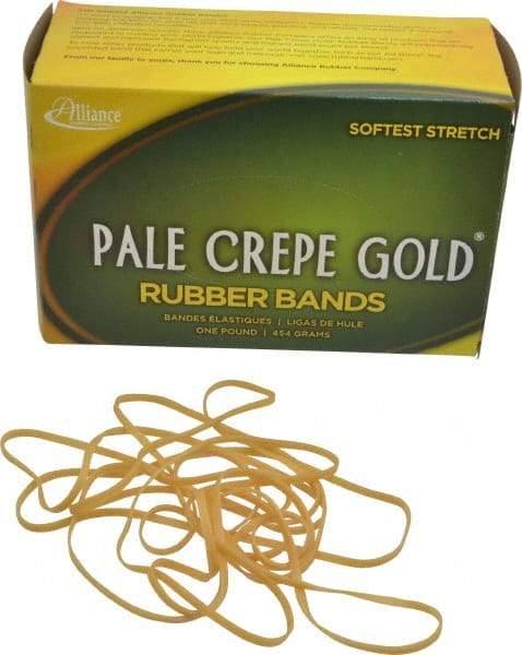 Alliance - 7 Inch Circumference, 1/8 Inch Wide, Pale Crepe Gold Rubber Band Strapping - 300 Pieces - Exact Tool & Supply