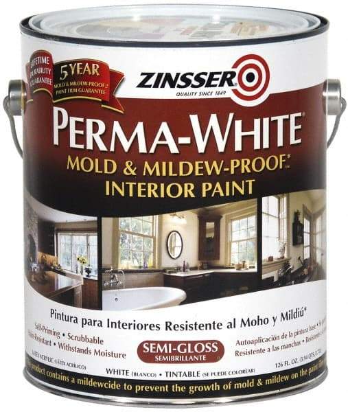 Zinsser - 1 Gal White Semi Gloss Finish Latex Paint - 400 Sq Ft per Gal, Interior/Exterior, <50 gL VOC Compliance - Exact Tool & Supply
