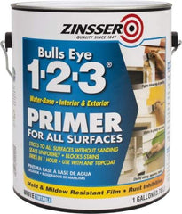 Zinsser - 1 Gal Flat White Water-Based Acrylic Enamel Primer - 350 to 450 Sq Ft Coverage, 84 gL Content, Quick Drying - Exact Tool & Supply