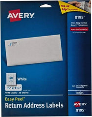 AVERY - 0.6" Wide x 1-3/4" Long, White Paper Return Address Label - For Inkjet Printers - Exact Tool & Supply