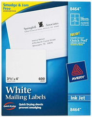 AVERY - 3.33" Wide x 4" Long, White Paper Shipping Label - For Inkjet Printers - Exact Tool & Supply
