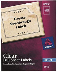 AVERY - 11" Long, Clear Shipping Label - For Inkjet Printers - Exact Tool & Supply