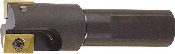 Kyocera - 1" Cut Diam, 0.6" Max Depth of Cut, 3/4" Shank Diam, 3.4" OAL, Indexable Square Shoulder End Mill - XPMT15T3\x85 Inserts, Weldon Shank, 90° Lead Angle, Series EM - Exact Tool & Supply