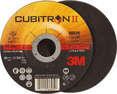 3M - 36 Grit, 4-1/2" Wheel Diam, 1/8" Wheel Thickness, 7/8" Arbor Hole, Type 27 Depressed Center Wheel - Ceramic, Resinoid Bond, S Hardness, 13,300 Max RPM - Exact Tool & Supply