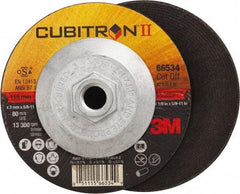 3M - 36 Grit, 4-1/2" Wheel Diam, 1/8" Wheel Thickness, Type 27 Depressed Center Wheel - Ceramic, Resinoid Bond, S Hardness, 13,300 Max RPM - Exact Tool & Supply