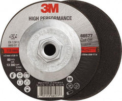 3M - 60 Grit, 4-1/2" Wheel Diam, 1/8" Wheel Thickness, Type 27 Depressed Center Wheel - Ceramic, Resinoid Bond, R Hardness, 13,300 Max RPM - Exact Tool & Supply