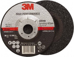 3M - 36 Grit, 5" Wheel Diam, 1/4" Wheel Thickness, Type 27 Depressed Center Wheel - Ceramic, Resinoid Bond, 12,250 Max RPM, Compatible with Angle Grinder - Exact Tool & Supply
