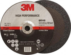 3M - 36 Grit, 9" Wheel Diam, 1/4" Wheel Thickness, 7/8" Arbor Hole, Type 27 Depressed Center Wheel - Ceramic, Resinoid Bond, 6,650 Max RPM, Compatible with Angle Grinder - Exact Tool & Supply
