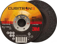 3M - 36 Grit, 4-1/2" Wheel Diam, 1/4" Wheel Thickness, 7/8" Arbor Hole, Type 27 Depressed Center Wheel - Ceramic, Resinoid Bond, 13,300 Max RPM, Compatible with Angle Grinder - Exact Tool & Supply