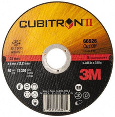 3M - 5" 60 Grit Ceramic Cutoff Wheel - 0.045" Thick, 7/8" Arbor, 12,250 Max RPM, Use with Angle Grinders - Exact Tool & Supply