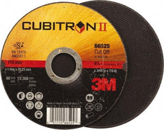 3M - 4-1/2" 60 Grit Ceramic Cutoff Wheel - 0.045" Thick, 7/8" Arbor, 13,300 Max RPM, Use with Angle Grinders - Exact Tool & Supply