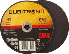 3M - 4" 36 Grit Ceramic Cutoff Wheel - 1/8" Thick, 3/8" Arbor, 19,100 Max RPM, Use with Angle Grinders - Exact Tool & Supply