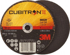 3M - 4" 36 Grit Ceramic Cutoff Wheel - 0.06" Thick, 3/8" Arbor, 19,100 Max RPM, Use with Angle Grinders - Exact Tool & Supply