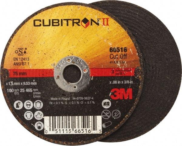 3M - 3" 36 Grit Ceramic Cutoff Wheel - 0.06" Thick, 3/8" Arbor, 25,465 Max RPM, Use with Angle Grinders - Exact Tool & Supply