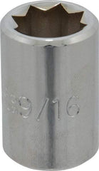 Proto - 9/16", 1/2" Drive, Standard Hand Socket - 8 Points, 1-1/2" OAL, Alloy Steel, Chrome Finish - Exact Tool & Supply
