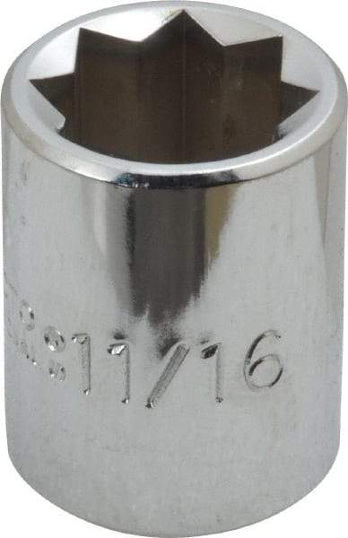 Proto - 11/16", 1/2" Drive, Standard Hand Socket - 8 Points, 1-1/2" OAL, Alloy Steel, Chrome Finish - Exact Tool & Supply