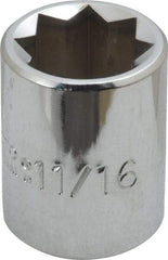 Proto - 11/16", 1/2" Drive, Standard Hand Socket - 8 Points, 1-1/2" OAL, Alloy Steel, Chrome Finish - Exact Tool & Supply
