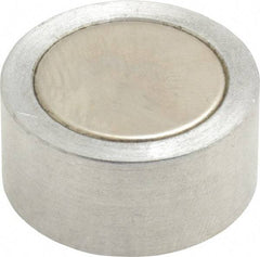 Mag-Mate - 1/4-20 Thread, 1" Diam, 1/2" High, 3.75 Lb Average Pull Force, Neodymium Rare Earth Pot Magnet - 1/4" Tapped Hole Depth, Nickel Plated, Aluminum Insulated - Exact Tool & Supply