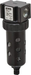 Parker - 3/8" Port, 5.91" High x 2" Wide Compact Filter with Polycarbonate Bowl, Manual Drain - 70 SCFM, 150 Max psi, 125°F Max Temp, Modular Connection, Bowl Guard, 2 oz Bowl Capacity - Exact Tool & Supply