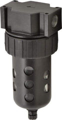 Parker - 3/8" Port, 6.22" High x 2.81" Wide Intermediate Filter with Polycarbonate Bowl, Manual Drain - 80 SCFM, 150 Max psi, 125°F Max Temp, Modular Connection, Bowl Guard, 4.4 oz Bowl Capacity - Exact Tool & Supply